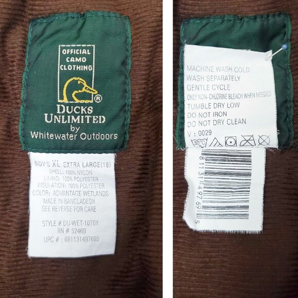 Ducks Unlimited Boys Whitewater Outdoors Jacket Wetlands Camo Camouflage Hood XL - Picture 6 of 10